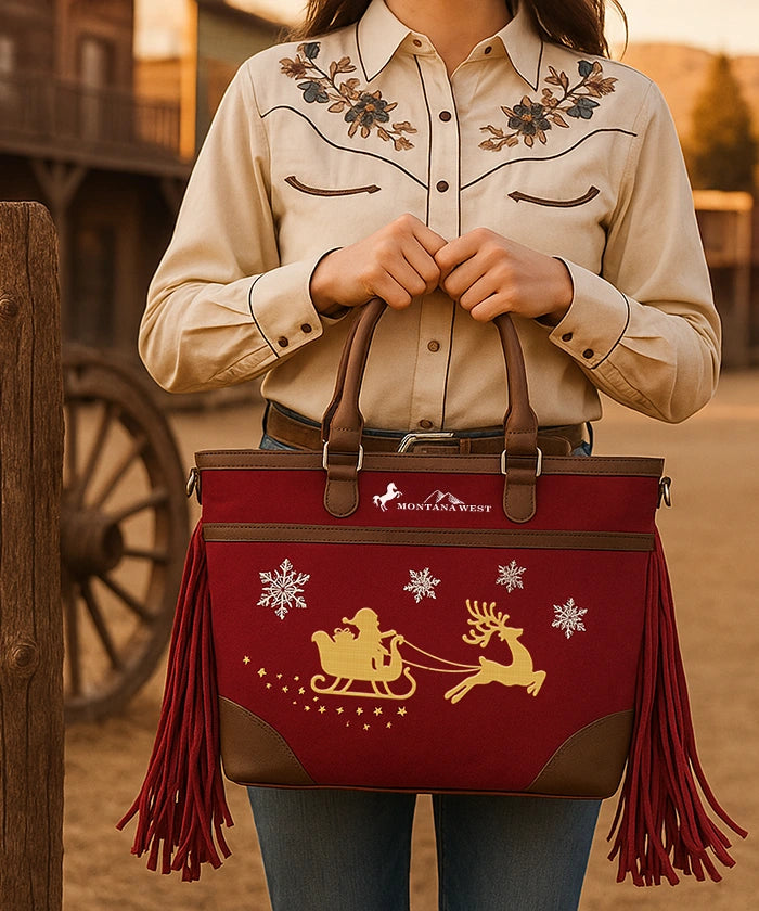 Montana West Western Cheer Tote – Santa's Sleigh Edition(Gift Wrapped)
