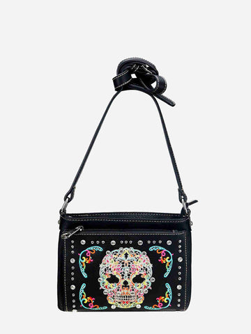 Montana West Embroidered Sugar Skull Organizer Crossbody - Montana West World