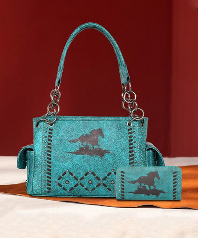 Montana West Whipstitch Horse Print Concealed Carry Handbag Set