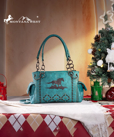 Montana West Whipstitch Horse Print Concealed Carry Handbag Set