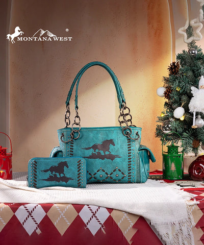 Montana West Whipstitch Horse Print Concealed Carry Handbag Set