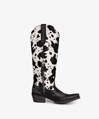 Women’s Cow Print Zippered Pointed Toe Boots