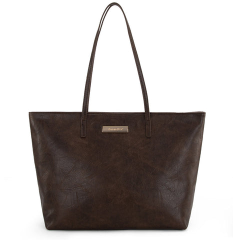 Montana West Full Grain Leather Wide Tote Bag