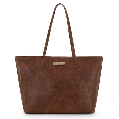 Montana West Full Grain Leather Wide Tote Bag