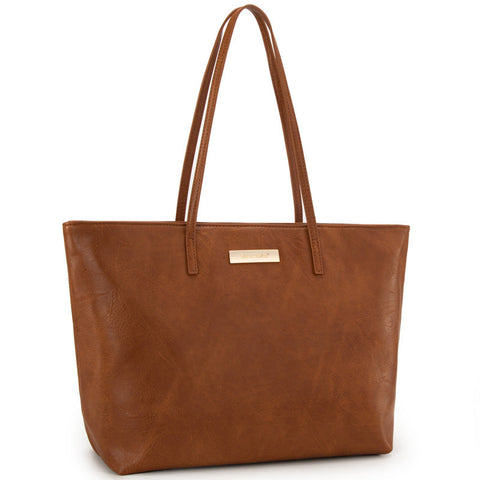 Montana West Full Grain Leather Wide Tote Bag