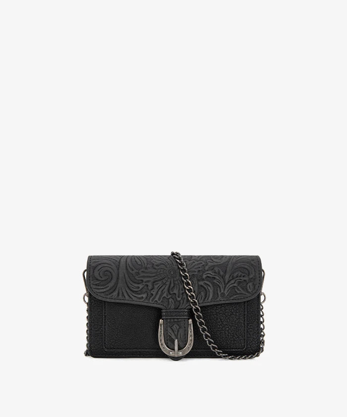 Montana West Floral Tooled Leather Crossbody in Black