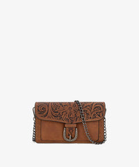 Montana West Floral Tooled Leather Crossbody in Brown