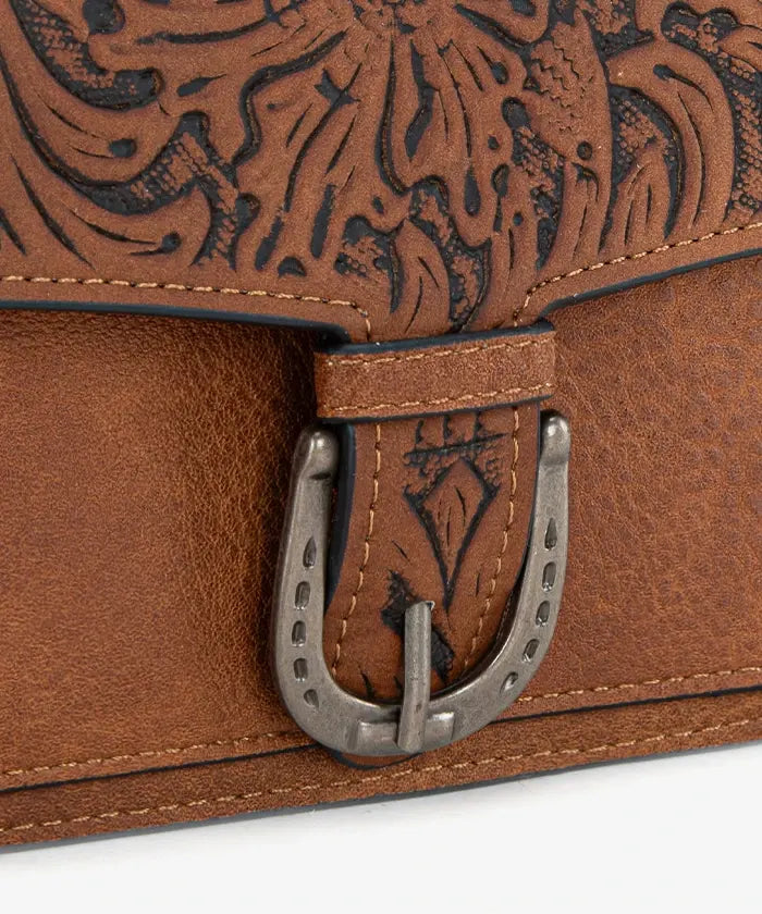 Montana West Floral Tooled Leather Crossbody in Brown