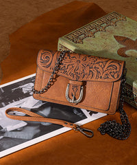 Montana West Floral Tooled Leather Crossbody in Brown