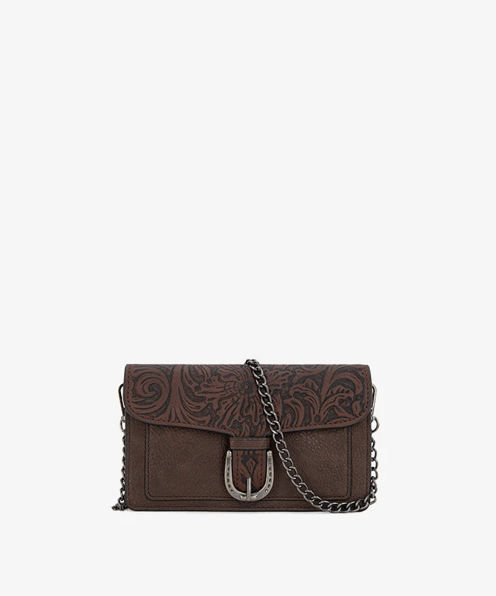 Montana West Floral Tooled Leather Crossbody in Coffee