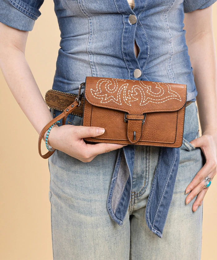 Montana West Stitch Crossbody Bag in Brown