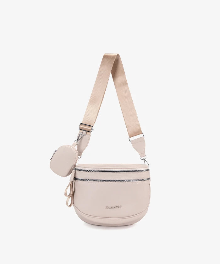 Montana West Dual Zipper Bum Bag in Beige 