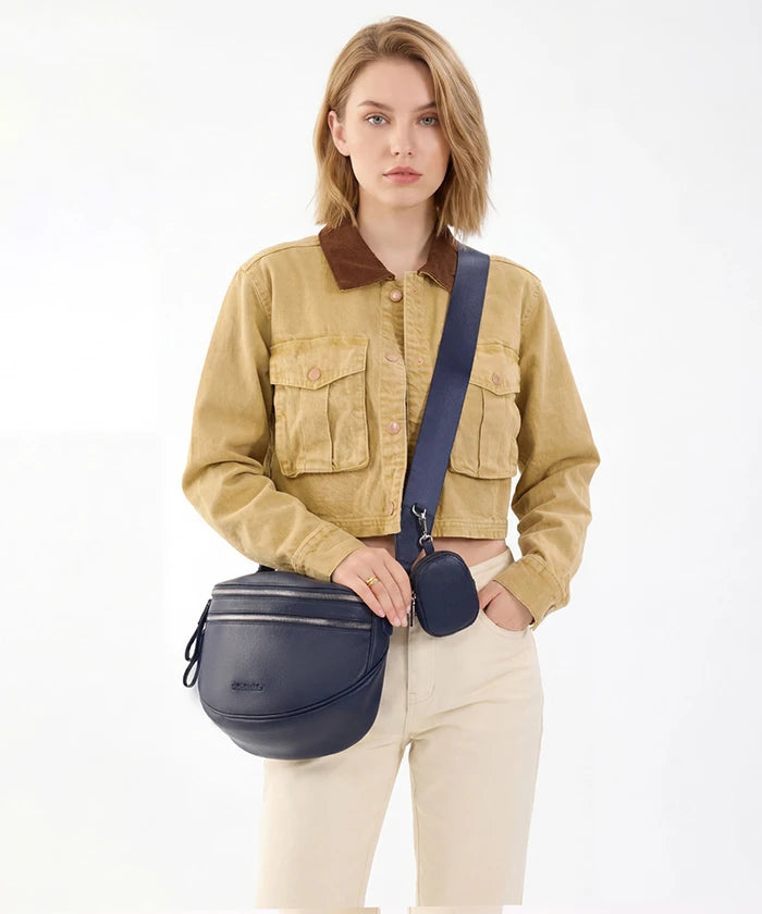 Montana West Dual Zipper Bum Bag in Navy