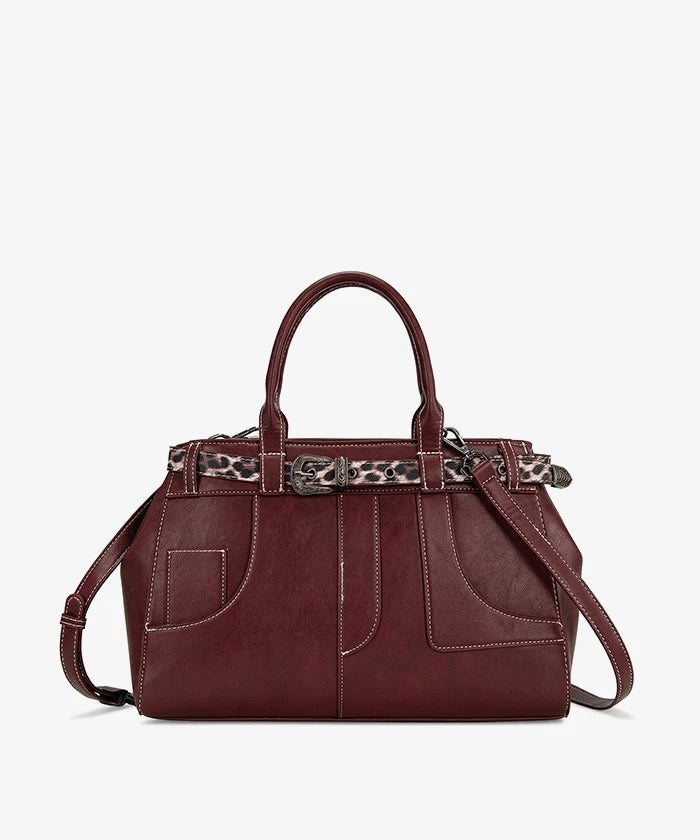 Montana West Leopard Trim Belted Tote in BDY