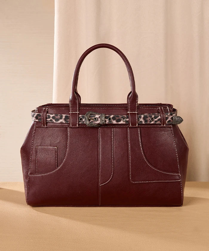 Montana West Leopard Trim Belted Tote in BDY