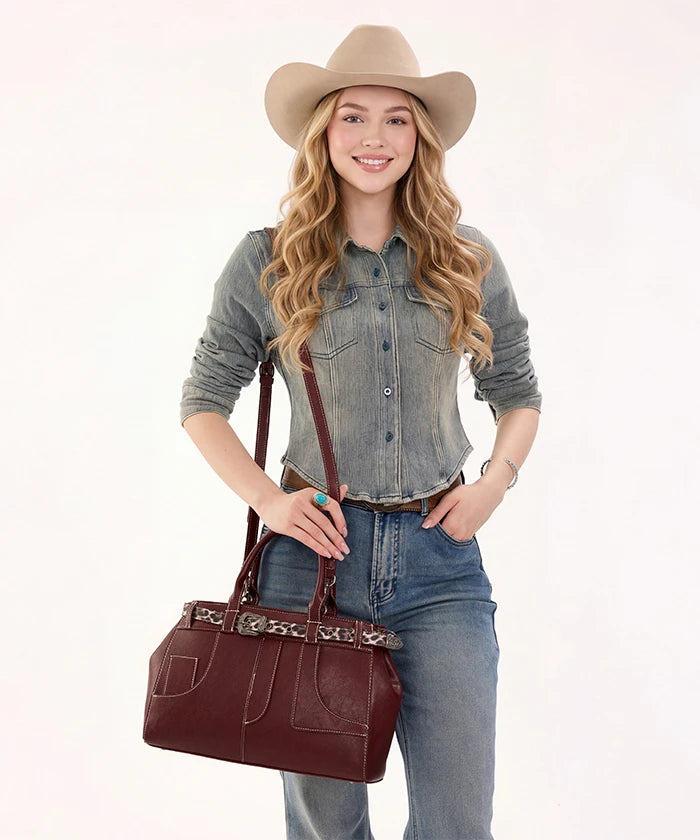 Montana West Leopard Trim Belted Tote in BDY