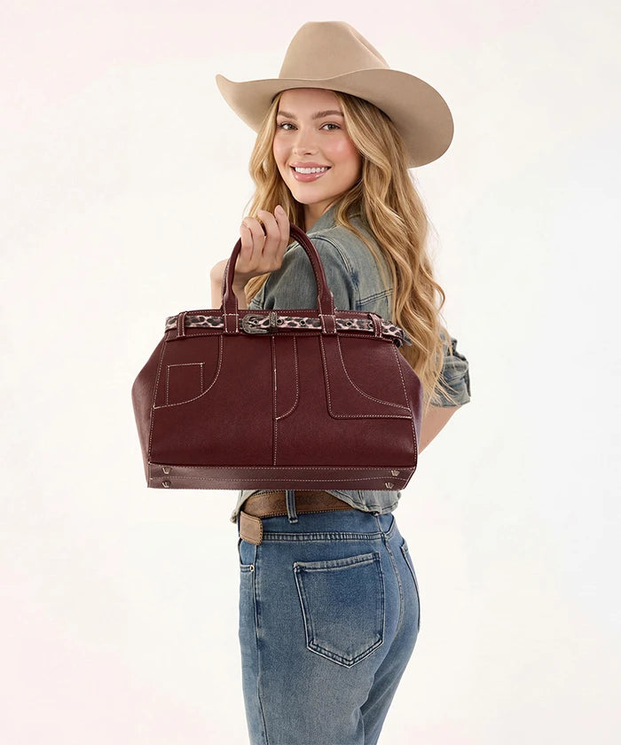 Montana West Leopard Trim Belted Tote in BDY