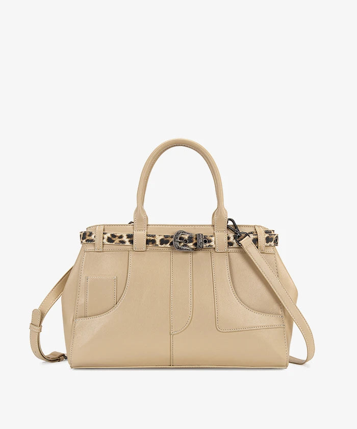 Montana West Leopard Trim Belted Tote in BG
