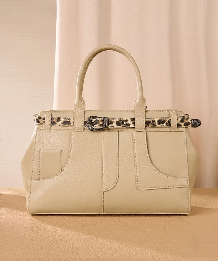 Montana West Leopard Trim Belted Tote in BG