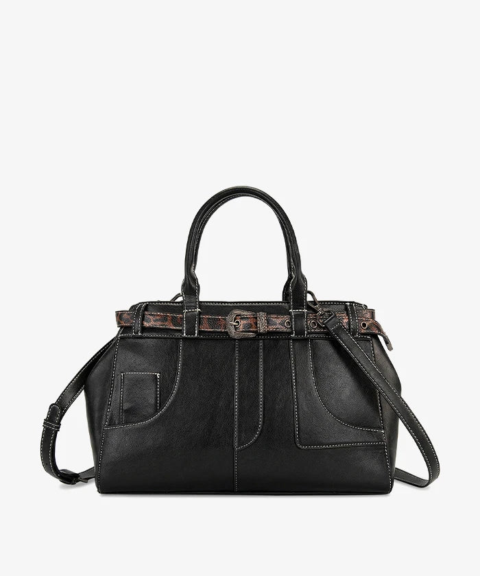Montana West Leopard Trim Belted Tote in BK