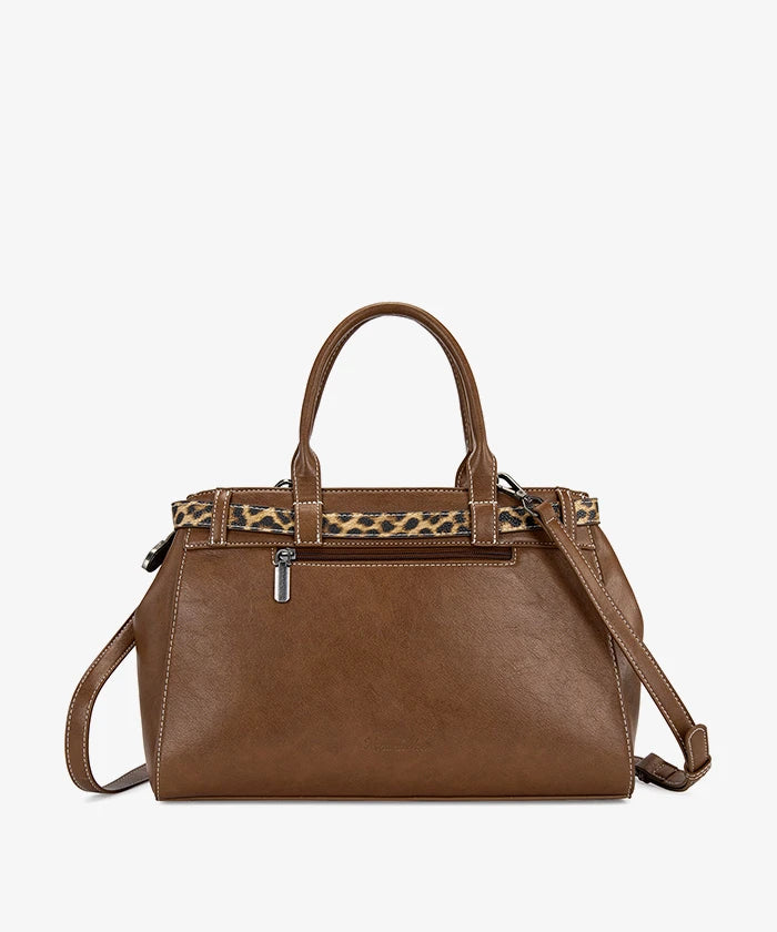 Montana West Leopard Trim Belted Tote in BR
