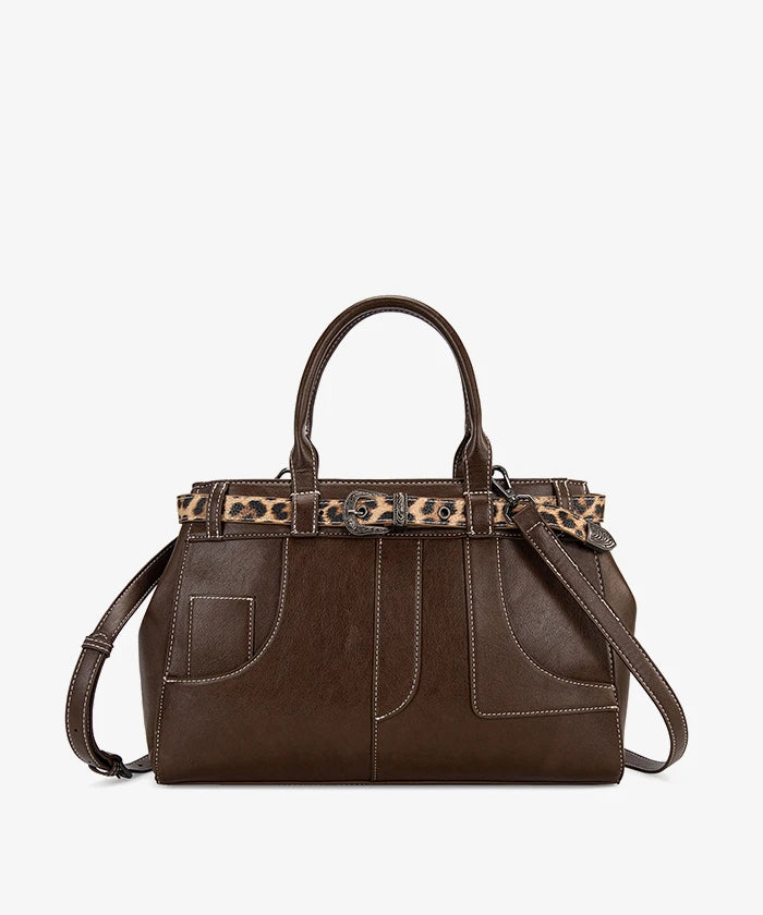 Montana West Leopard Trim Belted Tote in CF