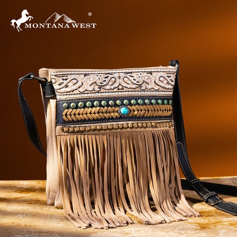 Montana West Embroidered Fringe Concealed Carry Crossbody Bag - Montana West World