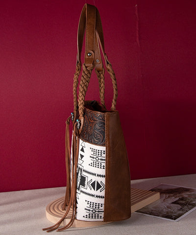 Montana West Braided Strap Aztec Collection Tote Bag - Montana West WorldMontana_West_Braided_Strap_Aztec_Tote_Bag_Brown