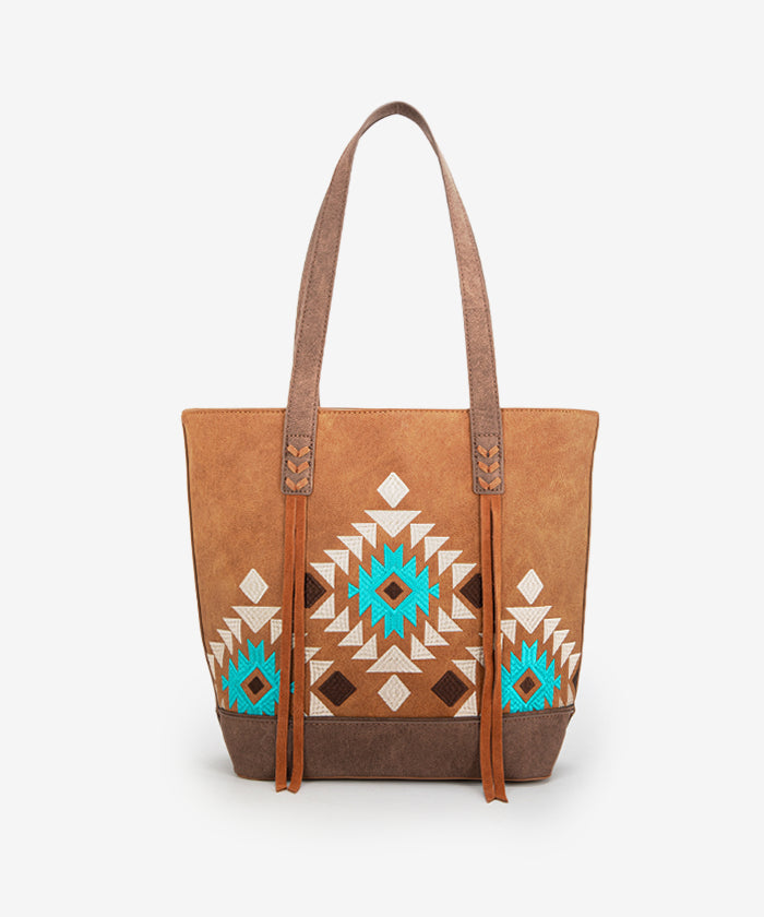 Montana Aztec Embroidered Tote Bag Brown