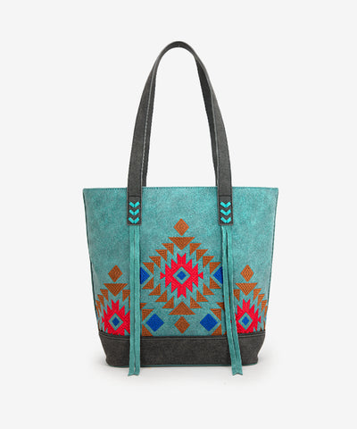 Montana Aztec Embroidered Tote Bag Turquoise