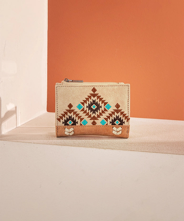 Montana Aztec Embroidered Wallet Tan