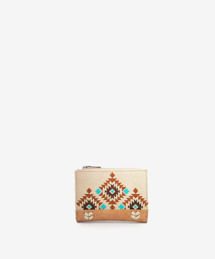 Montana Aztec Embroidered Wallet Tan