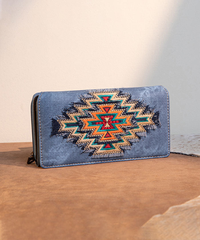 Montana West Aztec Denim Canvas Wallet Jean