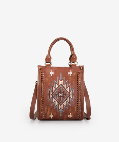 Montana West Aztec Embroidered Mini Crossbody Purse Brown