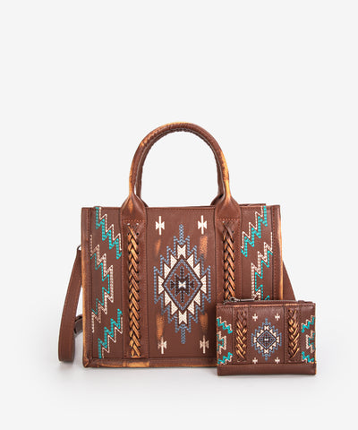 Montana West Aztec Embroidered Tote Bag Brown