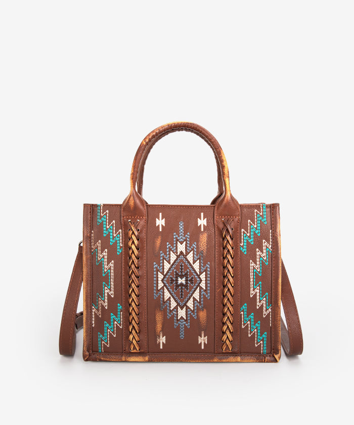 Montana West Aztec Embroidered Tote Bag Brown