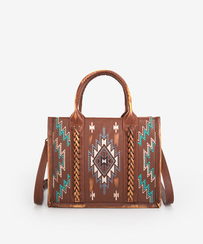 Montana West Aztec Embroidered Tote Bag Brown