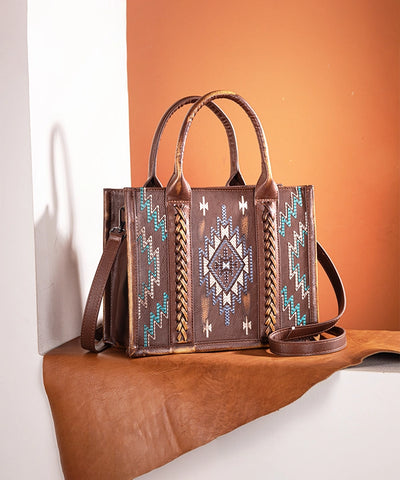 Montana West Aztec Embroidered Tote Bag Brown