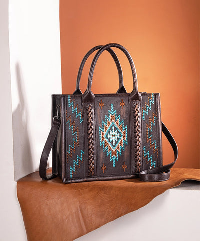 Montana West Aztec Embroidered Tote Bag Coffee