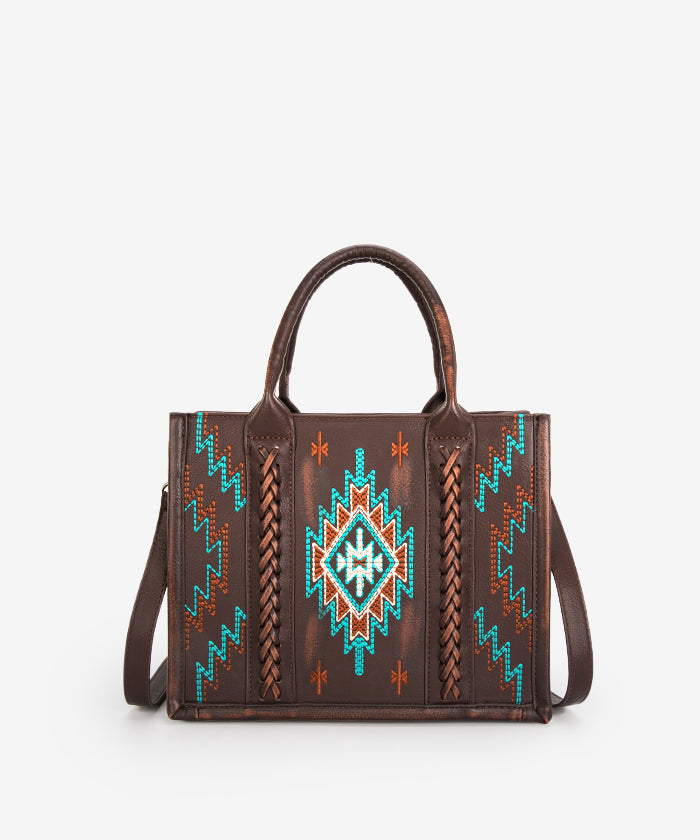 Montana West Aztec Embroidered Tote Bag Coffee