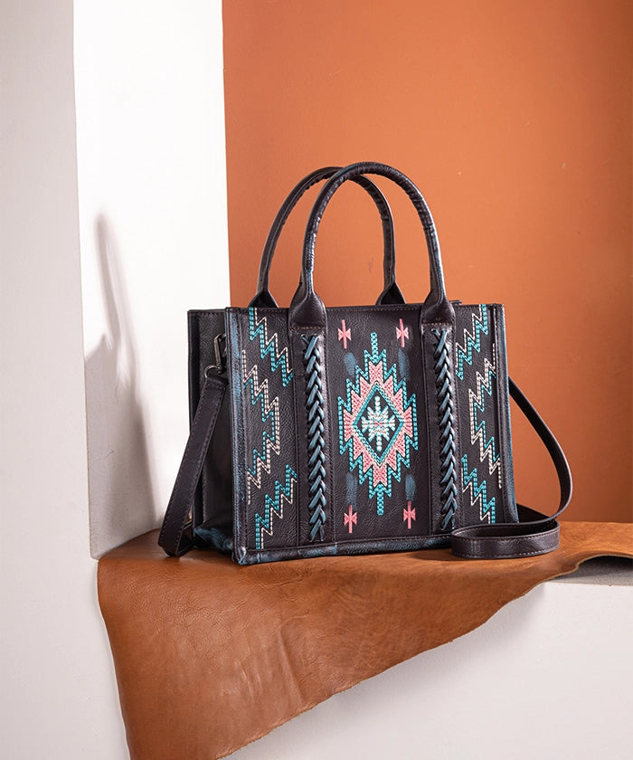 Montana West Aztec Embroidered Tote Bag Turquoise