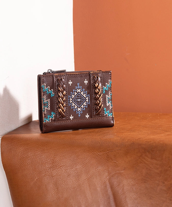 Montana West Aztec Embroidered Wallet Brown