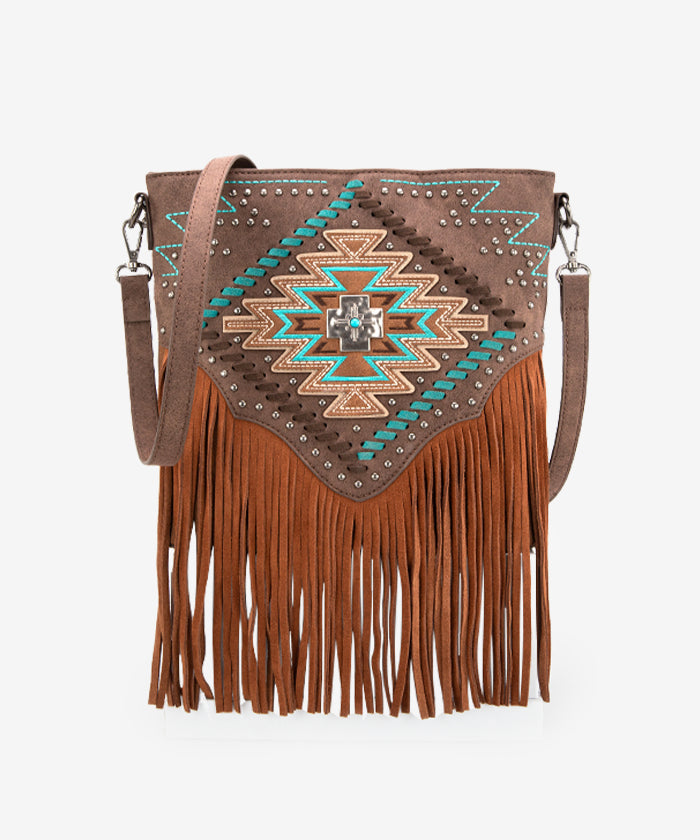 Montana West Aztec Fringe Concealed Carry Crossbody Purse Coffee