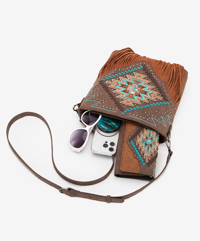 Montana West Aztec Fringe Concealed Carry Crossbody Purse Coffee