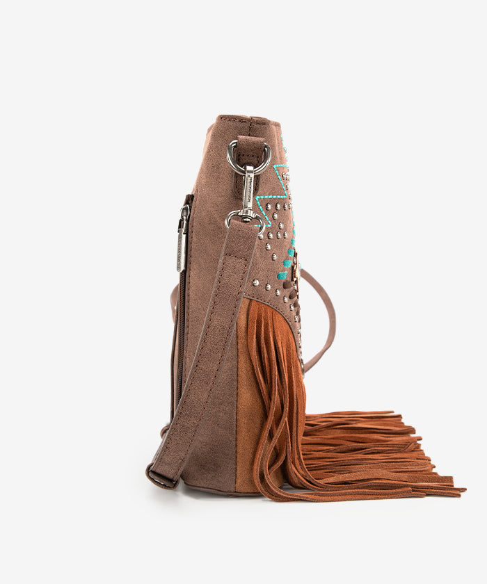 Montana West Aztec Fringe Concealed Carry Crossbody Purse Coffee