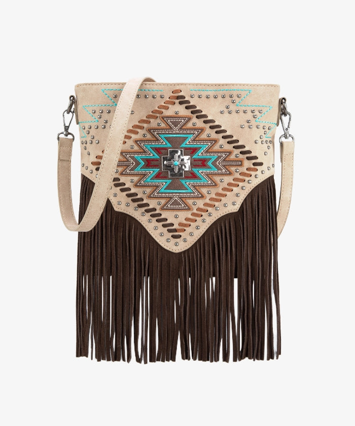 Montana West Aztec Fringe Concealed Carry Crossbody Purse Tan