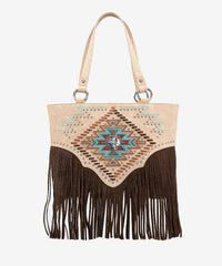 Montana West Aztec Fringe Concealed Carry Tote Bag Tan
