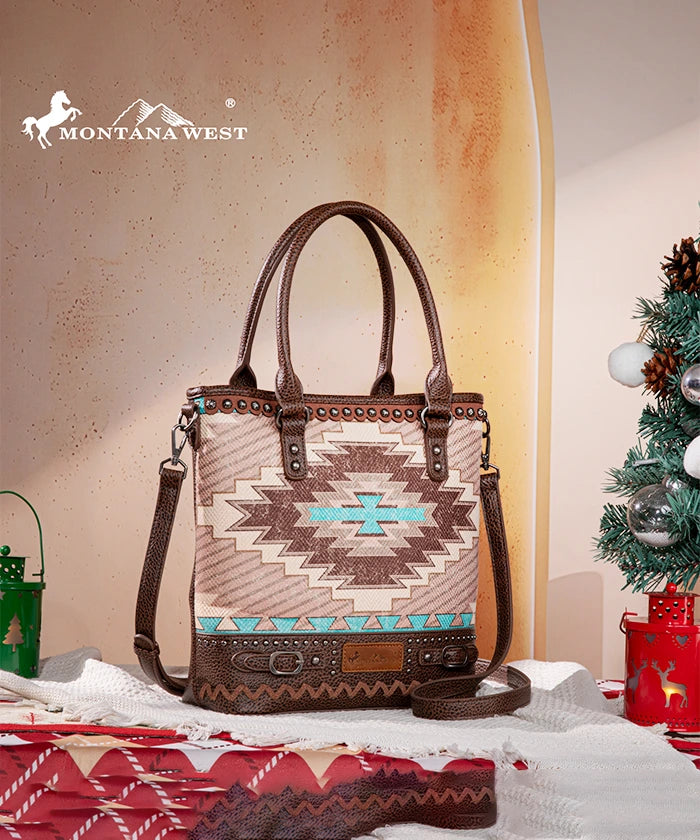 Montana West Aztec Printed Concealed Carry Tote Bag Coffee