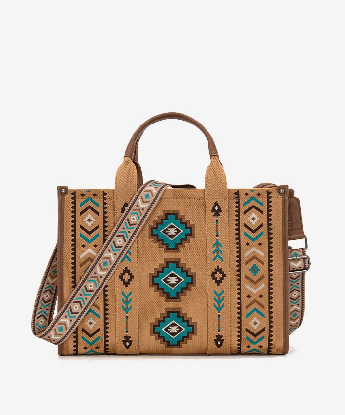 Montana West Aztec Retro Arrows Dual Sided Print Wide Tote Brown
