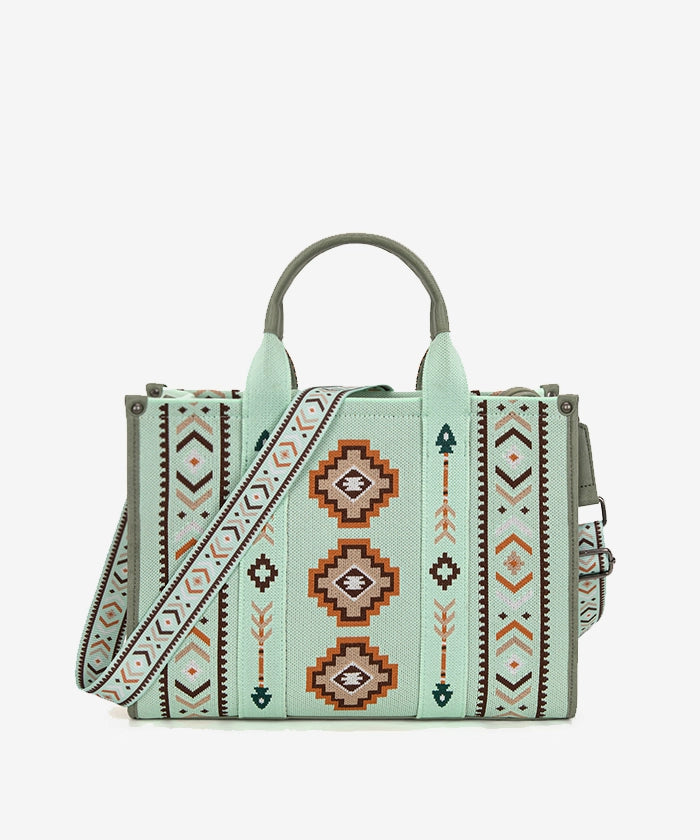 Montana West Aztec Retro Arrows Dual Sided Print Wide Tote Green